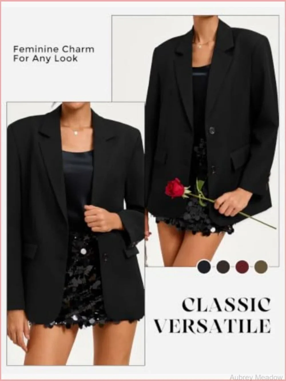 Women's Blazer Business Casual Short Suit Jacket Long Sleeve Lapel Pockets
